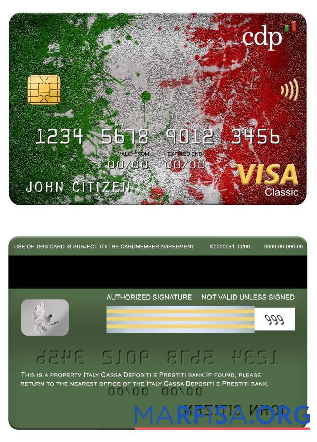 Printable Italy Cassa Depositi e Prestiti bank visa classic card sample